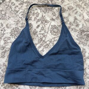 Victoria's Secret PINK Ribbed Seamless Halter Bralette - Slate Blue Medium